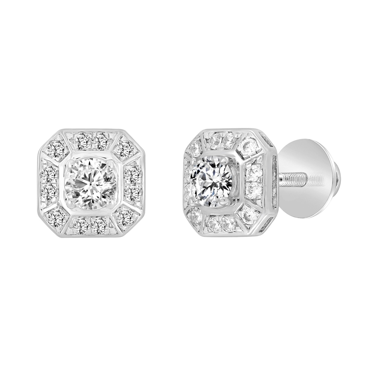 MEN'S EARRINGS 7/8CT ROUND DIAMOND 14K WHITE GOLD
