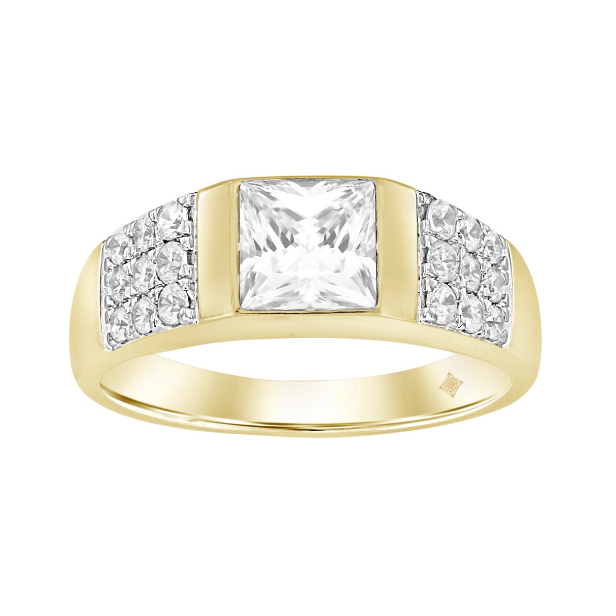 MEN'S RING 2CT ROUND/PRINCESS DIAMOND 14K YELLOW G...