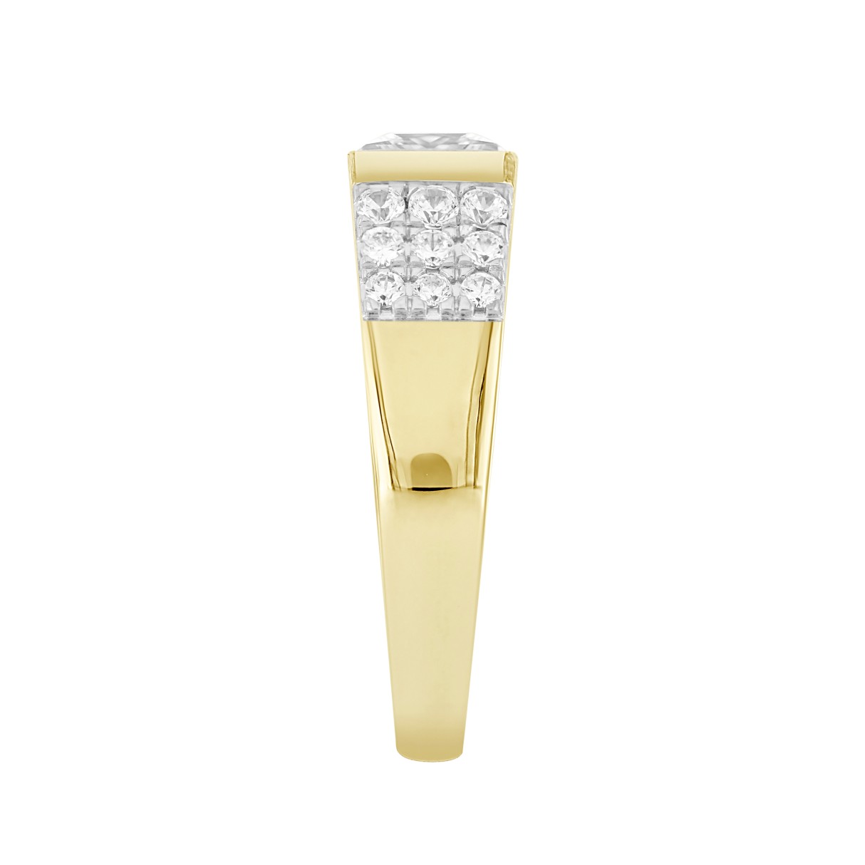 MEN'S RING 2CT ROUND/PRINCESS DIAMOND 14K YELLOW GOLD 