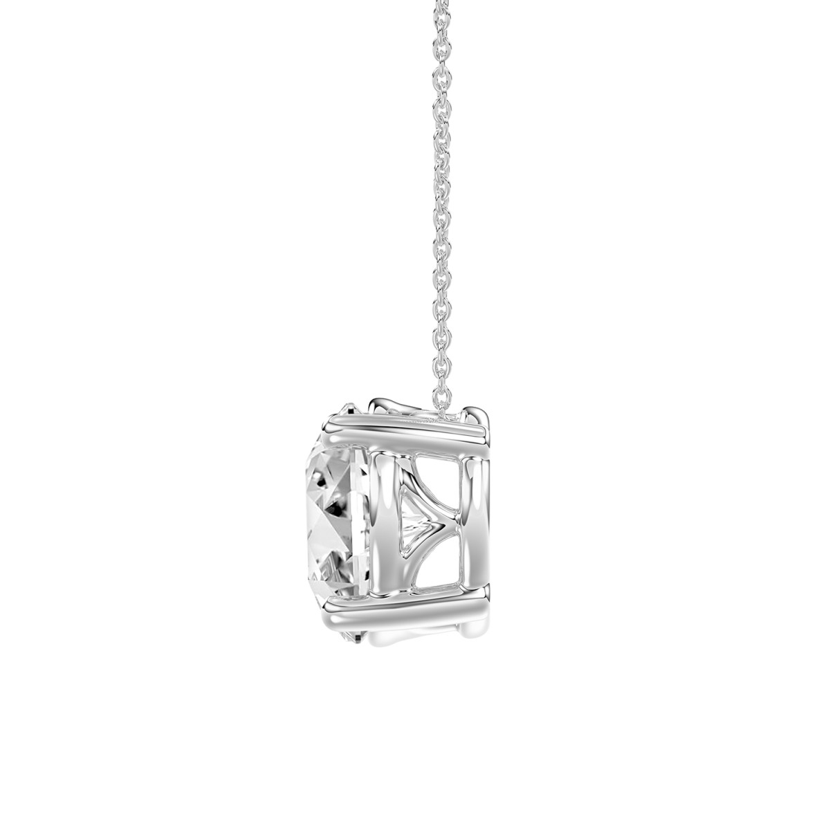 14K WHITE GOLD 1.00CT ROUND DIAMOND LADIES SOLITAIRE PENDANT WITH UNDER-PASS CHAIN (CENTER STONE ROUND DIAMOND 1CT)