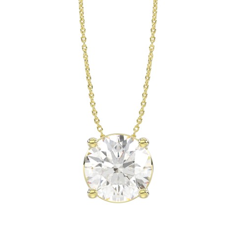 14K YELLOW GOLD 1.00CT ROUND DIAMOND LADIES SOLITAIRE PENDANT WITH UNDER-PASS CHAIN (CENTER STONE ROUND DIAMOND 1CT)