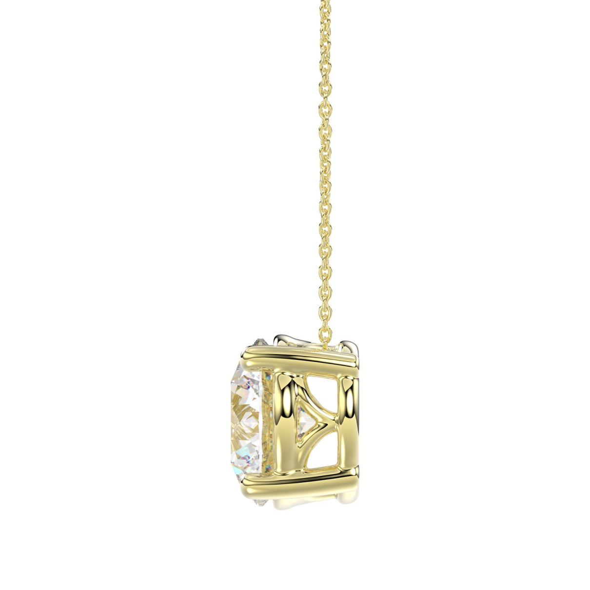 14K YELLOW GOLD 1.00CT ROUND DIAMOND LADIES SOLITAIRE PENDANT WITH UNDER-PASS CHAIN (CENTER STONE ROUND DIAMOND 1CT)