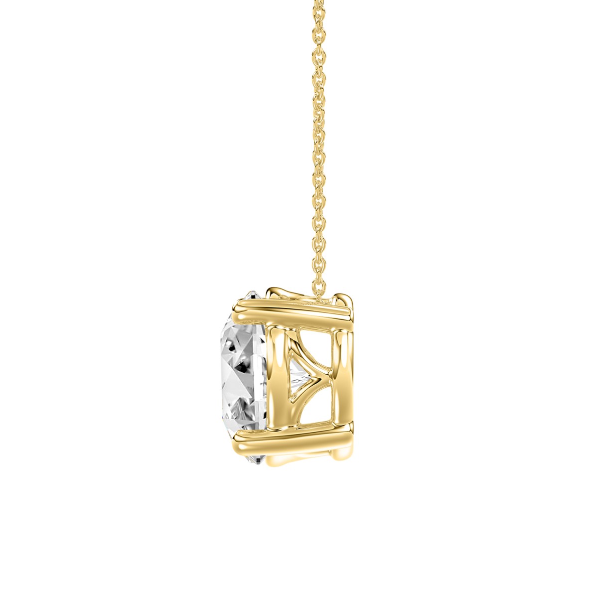 14K YELLOW GOLD 1.00CT ROUND DIAMOND LADIES SOLITAIRE PENDANT WITH UNDER-PASS CHAIN (CENTER STONE ROUND DIAMOND 1CT)