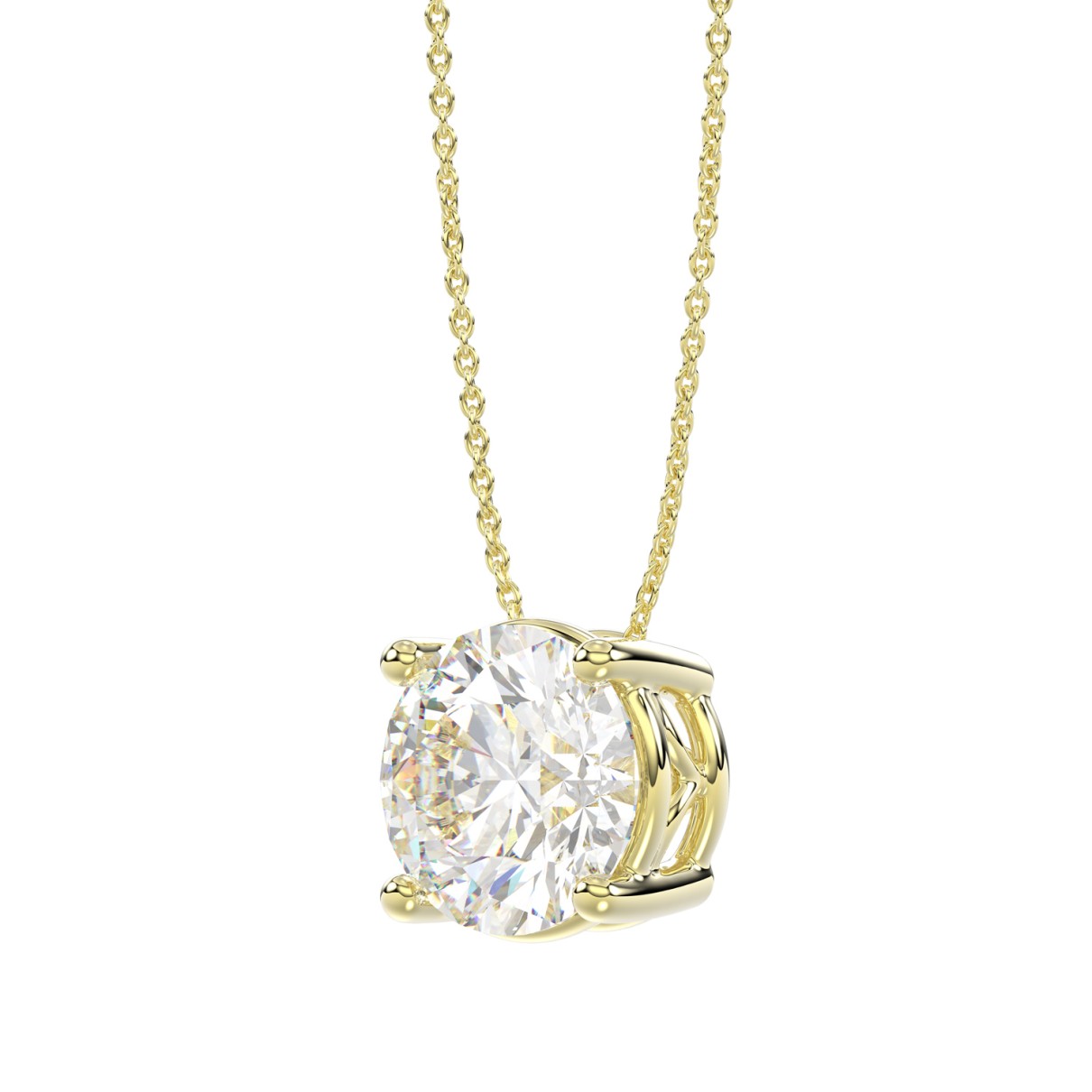 14K YELLOW GOLD 1.00CT ROUND DIAMOND LADIES SOLITAIRE PENDANT WITH UNDER-PASS CHAIN (CENTER STONE ROUND DIAMOND 1CT)