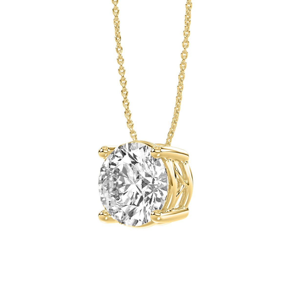 14K YELLOW GOLD 1.00CT ROUND DIAMOND LADIES SOLITAIRE PENDANT WITH UNDER-PASS CHAIN (CENTER STONE ROUND DIAMOND 1CT)