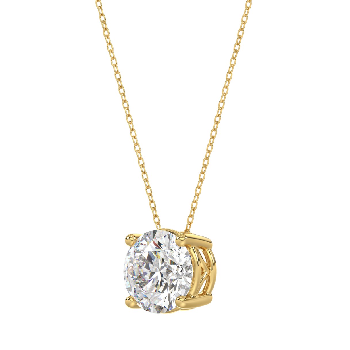 LADIES SOLITAIRE PENDANT WITH UNDER-PASS CHAIN 2.00CT ROUND DIAMOND 14K YELLOW GOLD