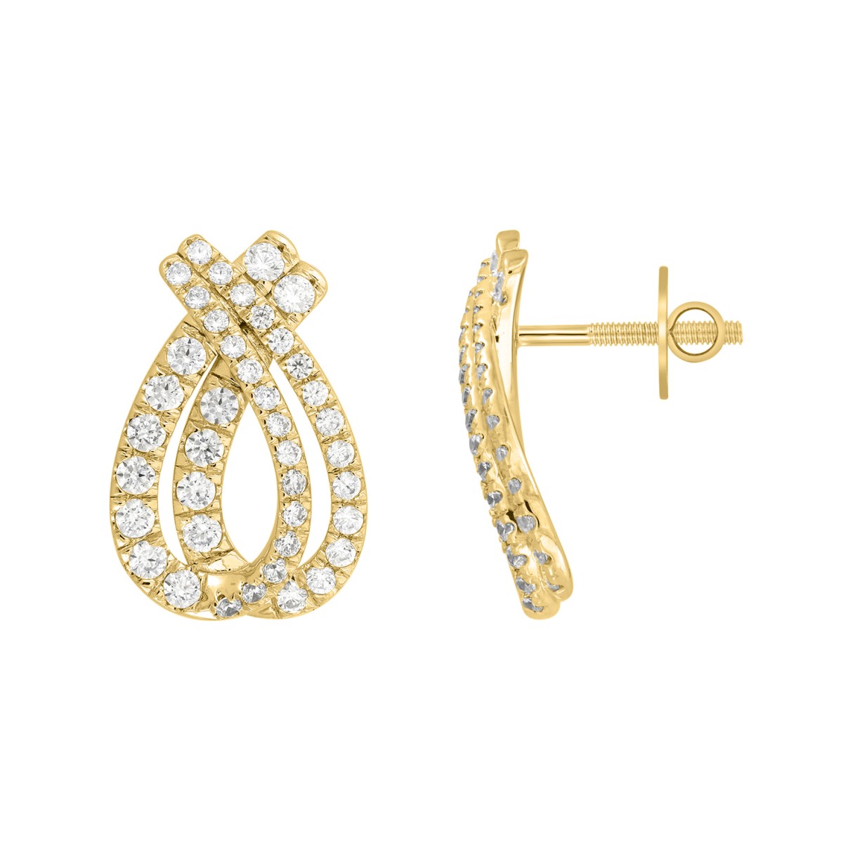 14K YELLOW GOLD 2CT ROUND DIAMOND LADIES EARRINGS 