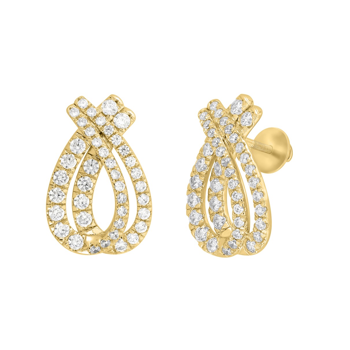 14K YELLOW GOLD 2CT ROUND DIAMOND LADIES EARRINGS 