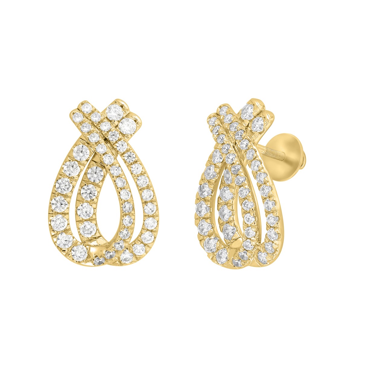 14K YELLOW GOLD 2CT ROUND DIAMOND LADIES EARRINGS 