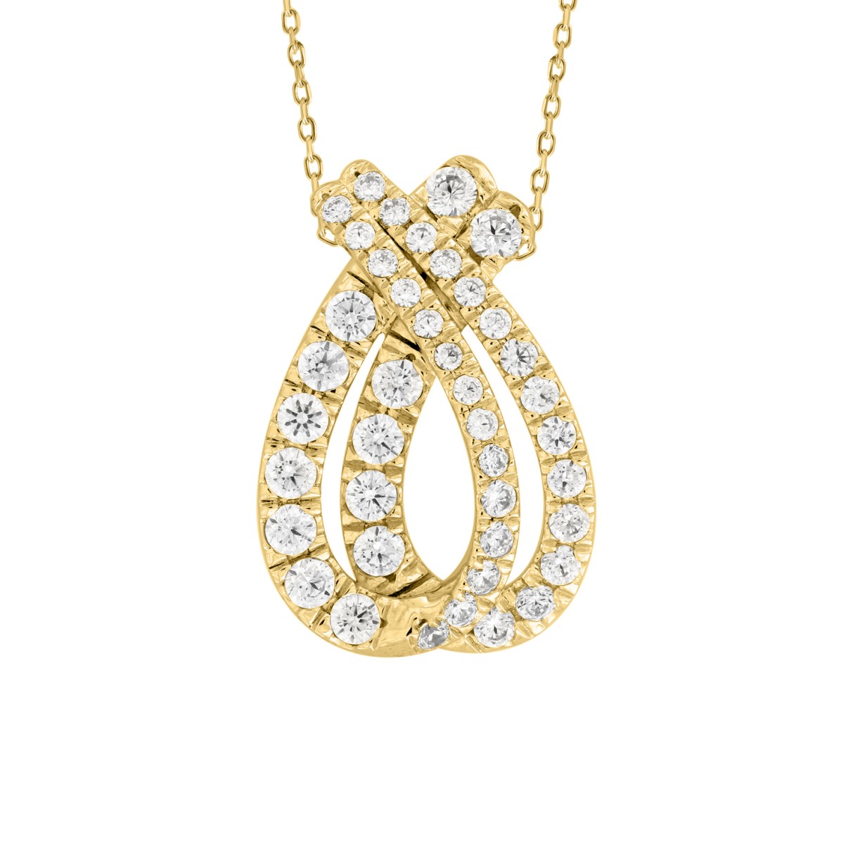 14K YELLOW  GOLD 1 1/2CT ROUND DIAMOND LADIES PENDANTS WITH CHAIN