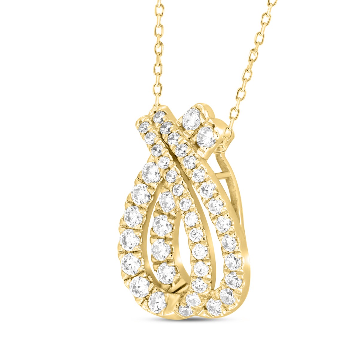 14K YELLOW  GOLD 1 1/2CT ROUND DIAMOND LADIES PENDANTS WITH CHAIN