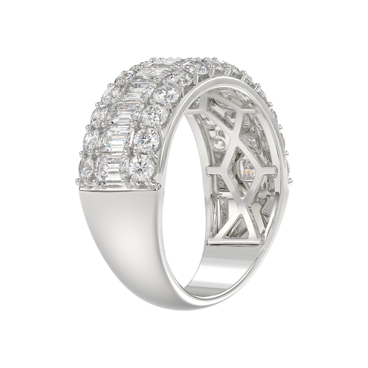 14K WHITE GOLD 2 1/2CT ROUND/EMERALD DIAMOND LADIES BAND