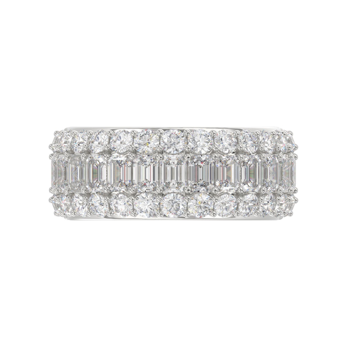 14K WHITE GOLD 2 1/2CT ROUND/EMERALD DIAMOND LADIES BAND