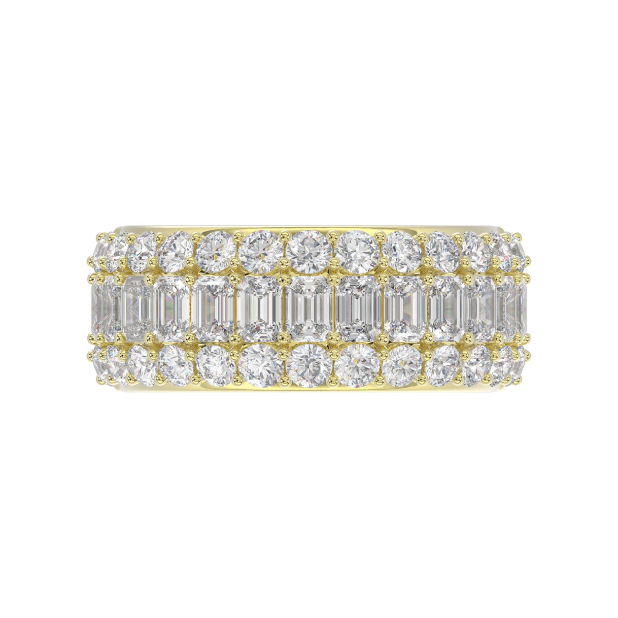 14K YELLOW GOLD 2 1/2CT ROUND/EMERALD DIAMOND LADIES BAND