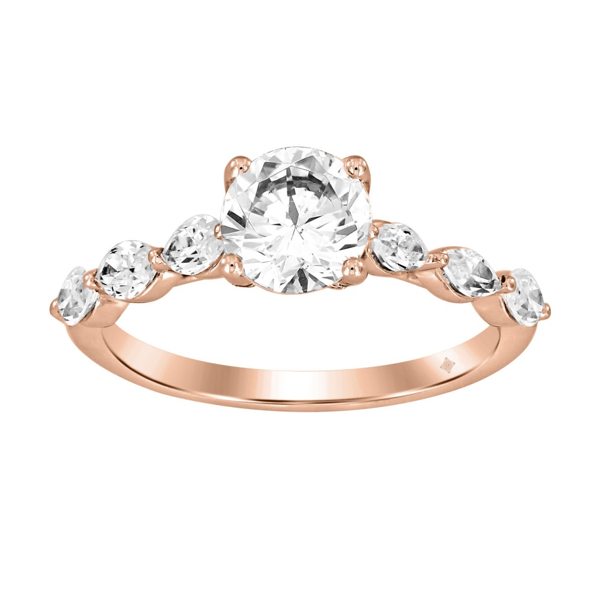 14K ROSE GOLD 1 3/4CT ROUND/MARQUISE DIAMOND LADIES RING (CENTER STONE ROUND DIAMOND 1CT )