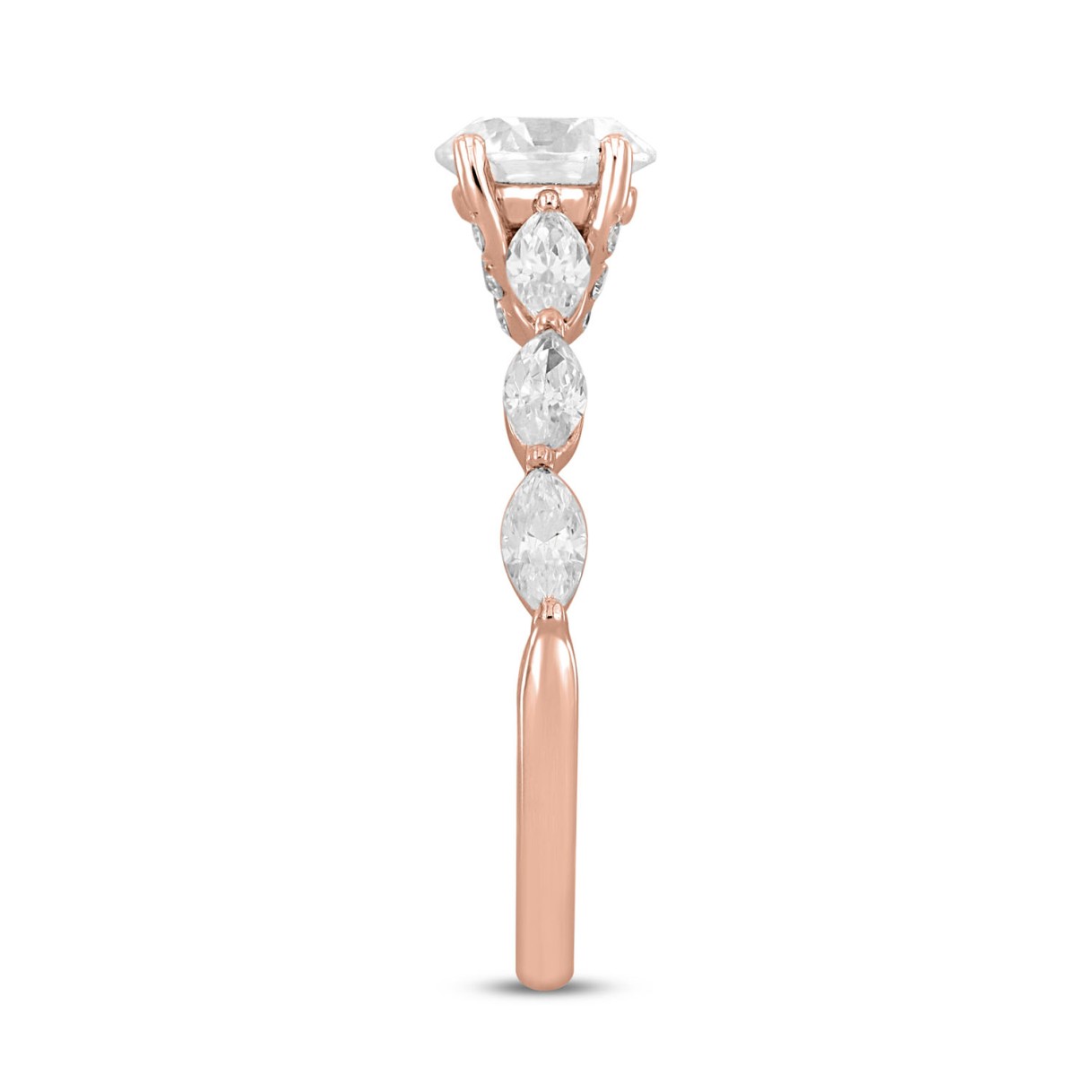 14K ROSE GOLD 1 3/4CT ROUND/MARQUISE DIAMOND LADIES RING (CENTER STONE ROUND DIAMOND 1CT )