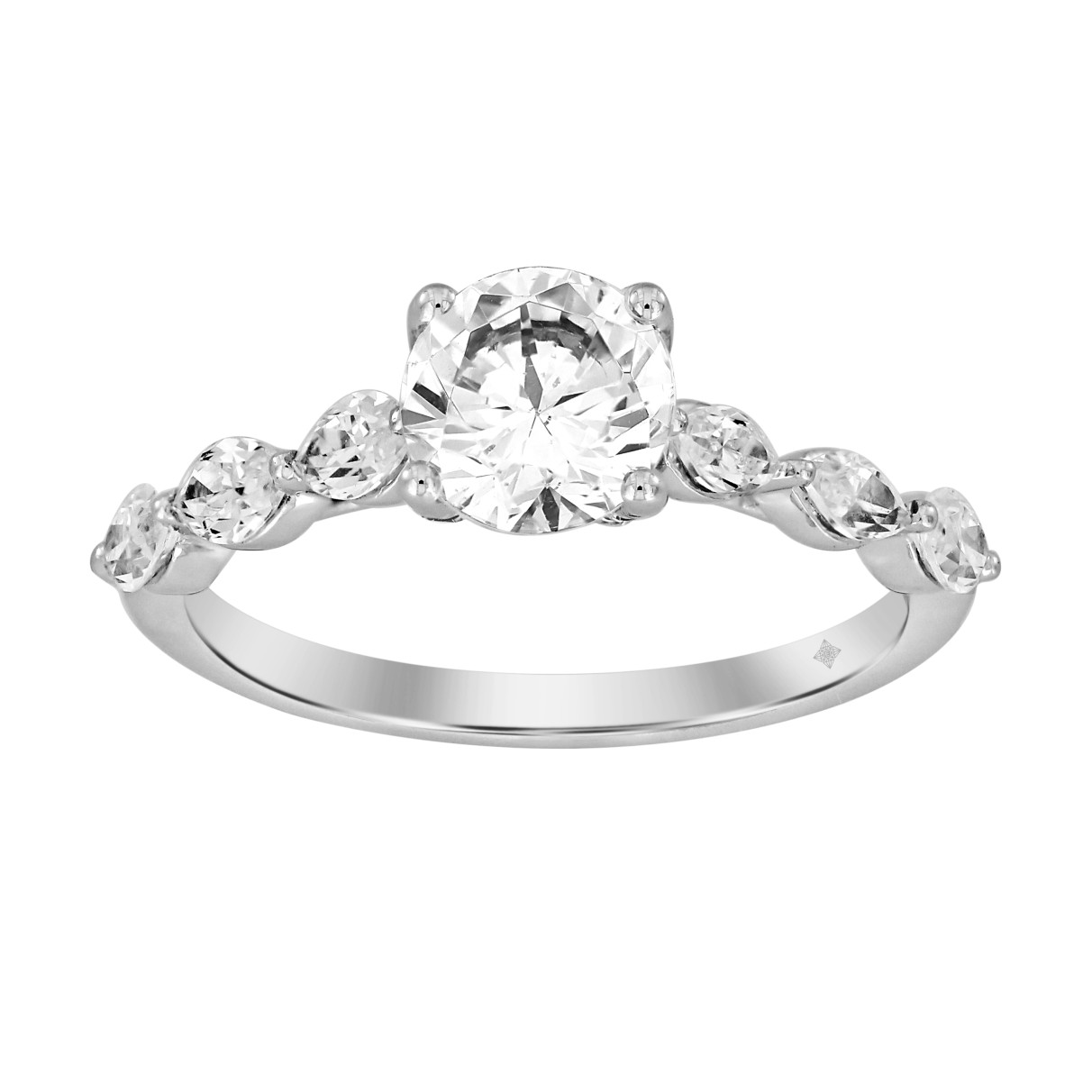 14K WHITE GOLD 1 3/4CT ROUND/MARQUISE DIAMOND LADIES RING (CENTER STONE ROUND DIAMOND 1CT )