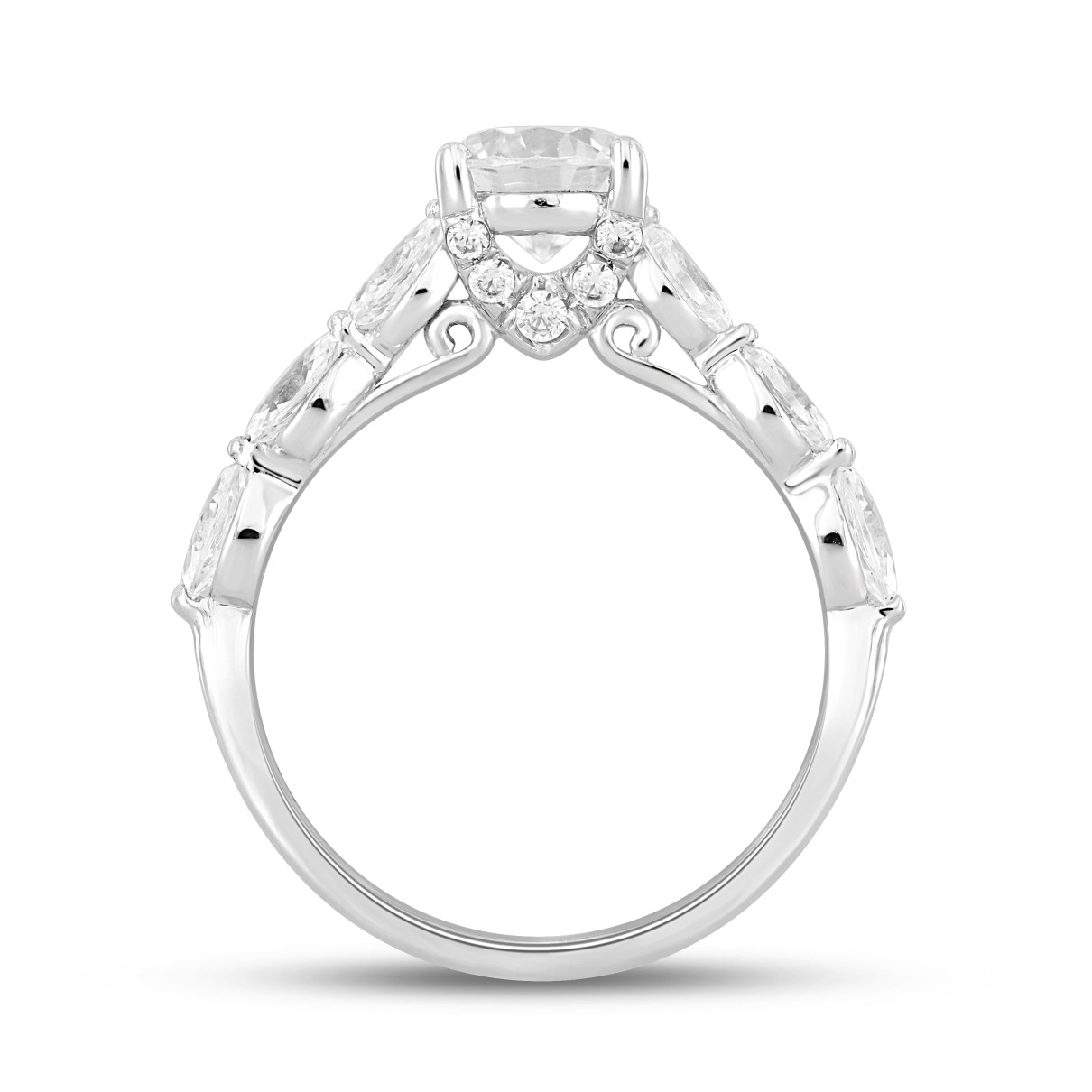 14K WHITE GOLD 1 3/4CT ROUND/MARQUISE DIAMOND LADIES RING (CENTER STONE ROUND DIAMOND 1CT )