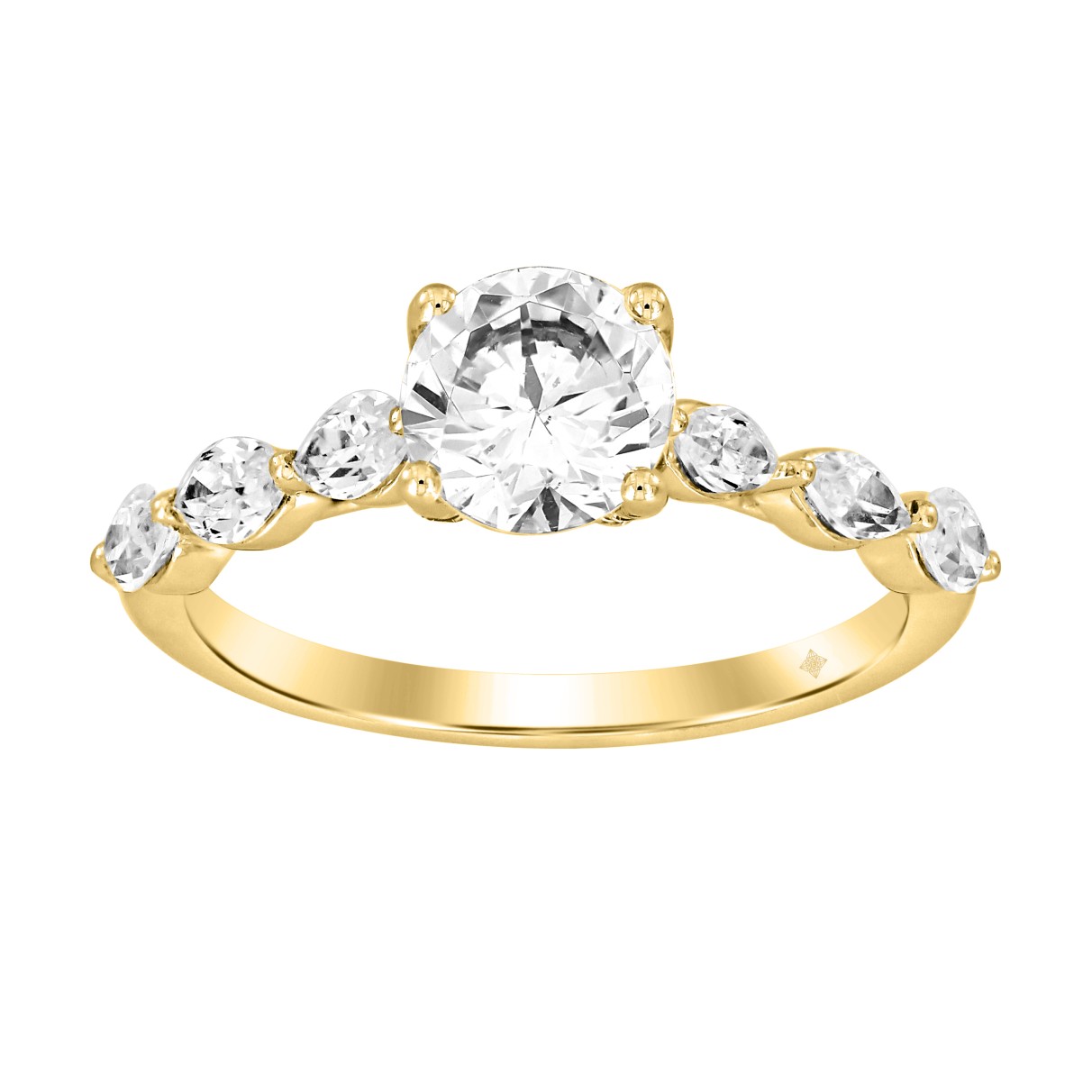 14K YELLOW GOLD 1 3/4CT ROUND/MARQUISE DIAMOND LADIES RING (CENTER STONE ROUND DIAMOND 1CT )