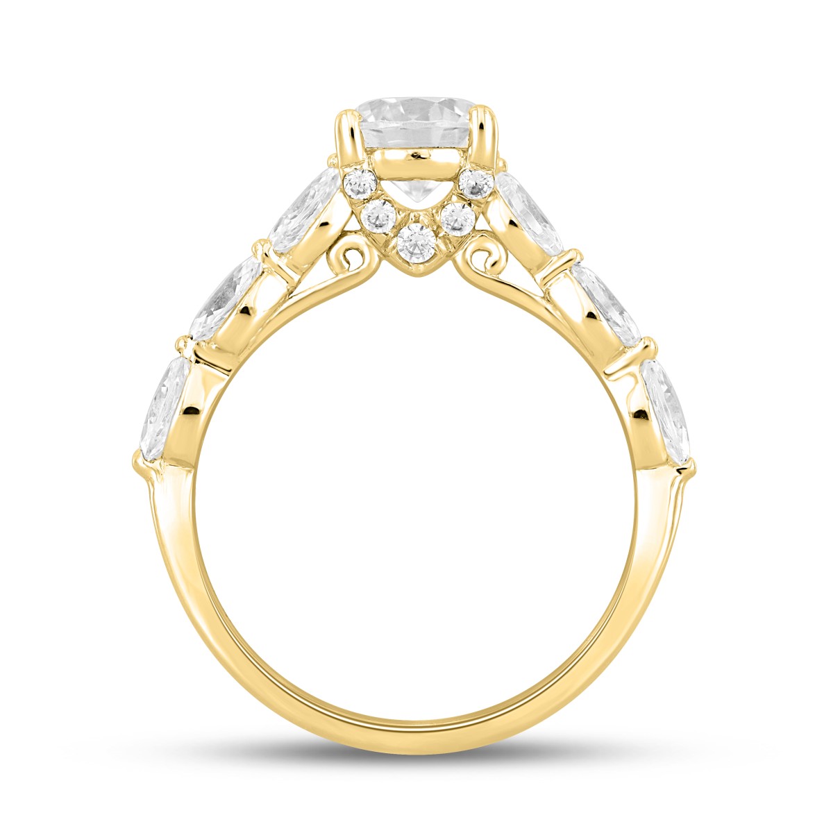 14K YELLOW GOLD 1 3/4CT ROUND/MARQUISE DIAMOND LADIES RING (CENTER STONE ROUND DIAMOND 1CT )