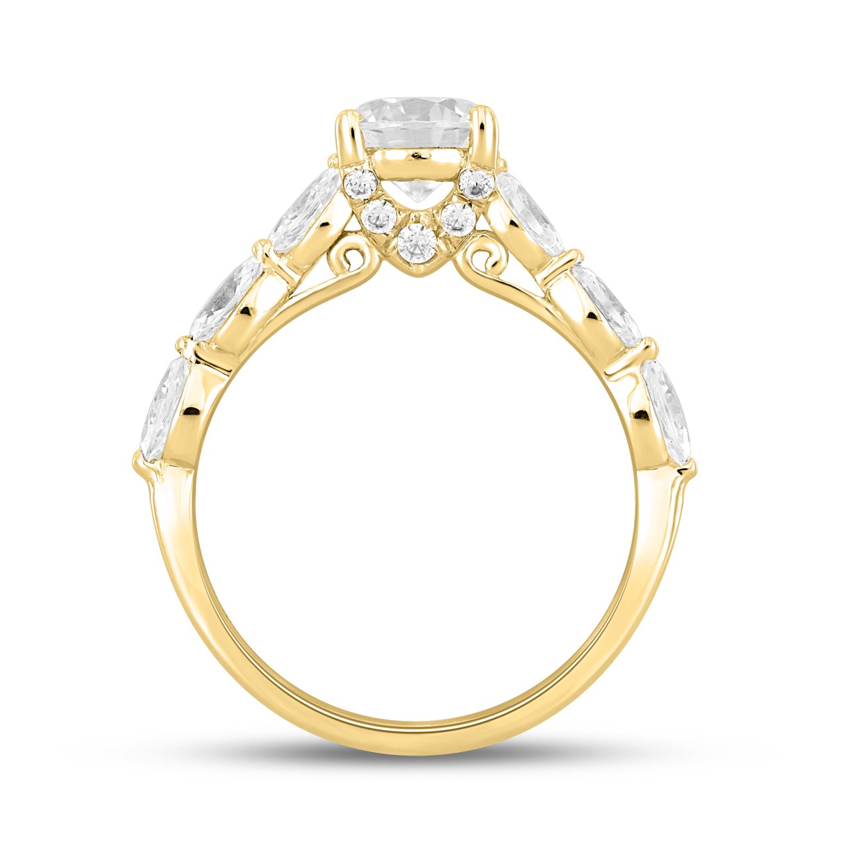 14K YELLOW GOLD 1 3/4CT ROUND/MARQUISE DIAMOND LADIES RING (CENTER STONE ROUND DIAMOND 1CT )