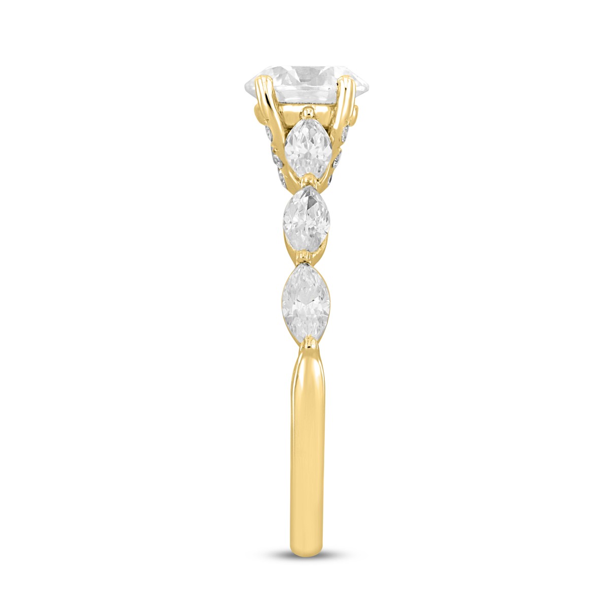 14K YELLOW GOLD 1 3/4CT ROUND/MARQUISE DIAMOND LADIES RING (CENTER STONE ROUND DIAMOND 1CT )