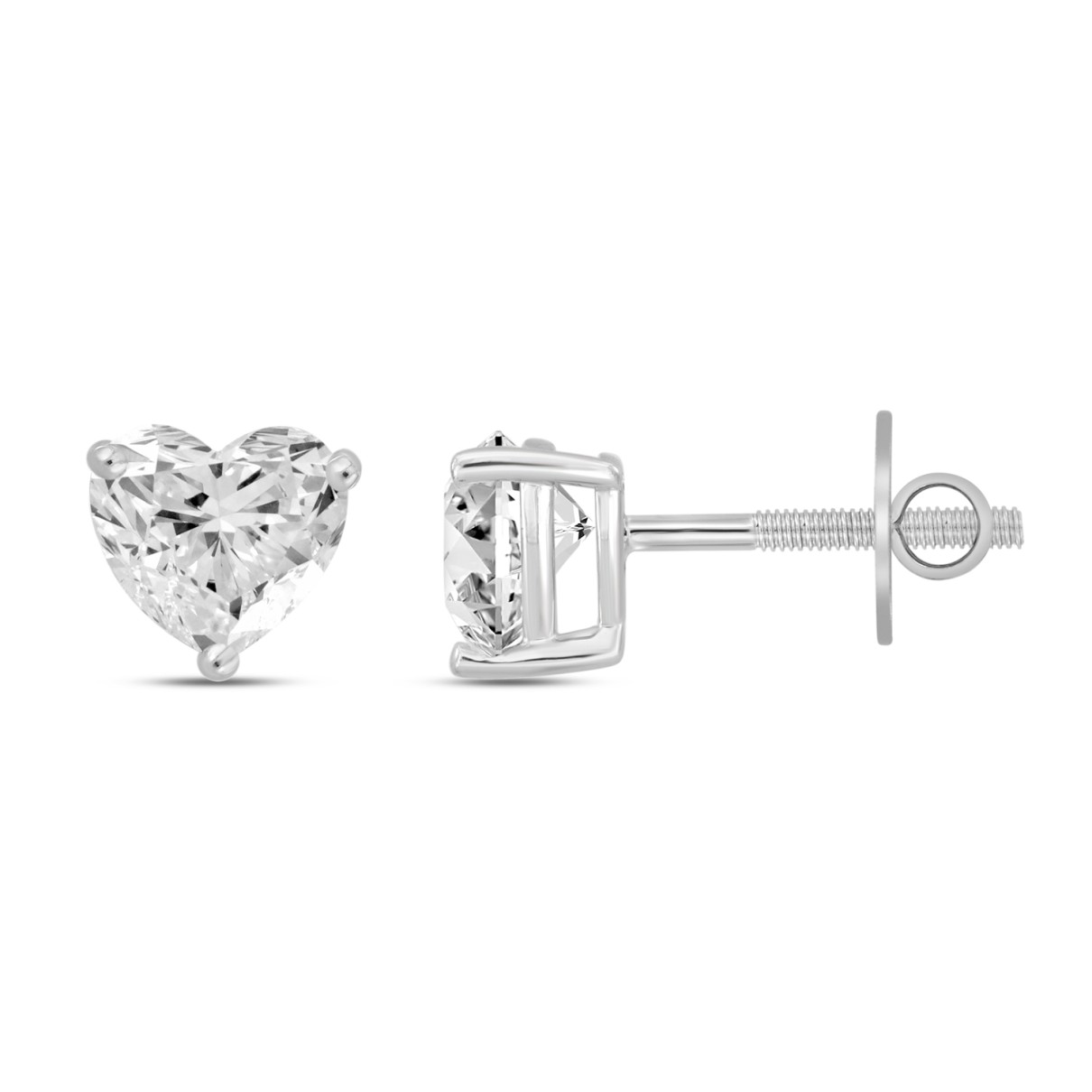 14K WHITE GOLD 1CT HEART DIAMOND LADIES SOLITAIRE EARRINGS 