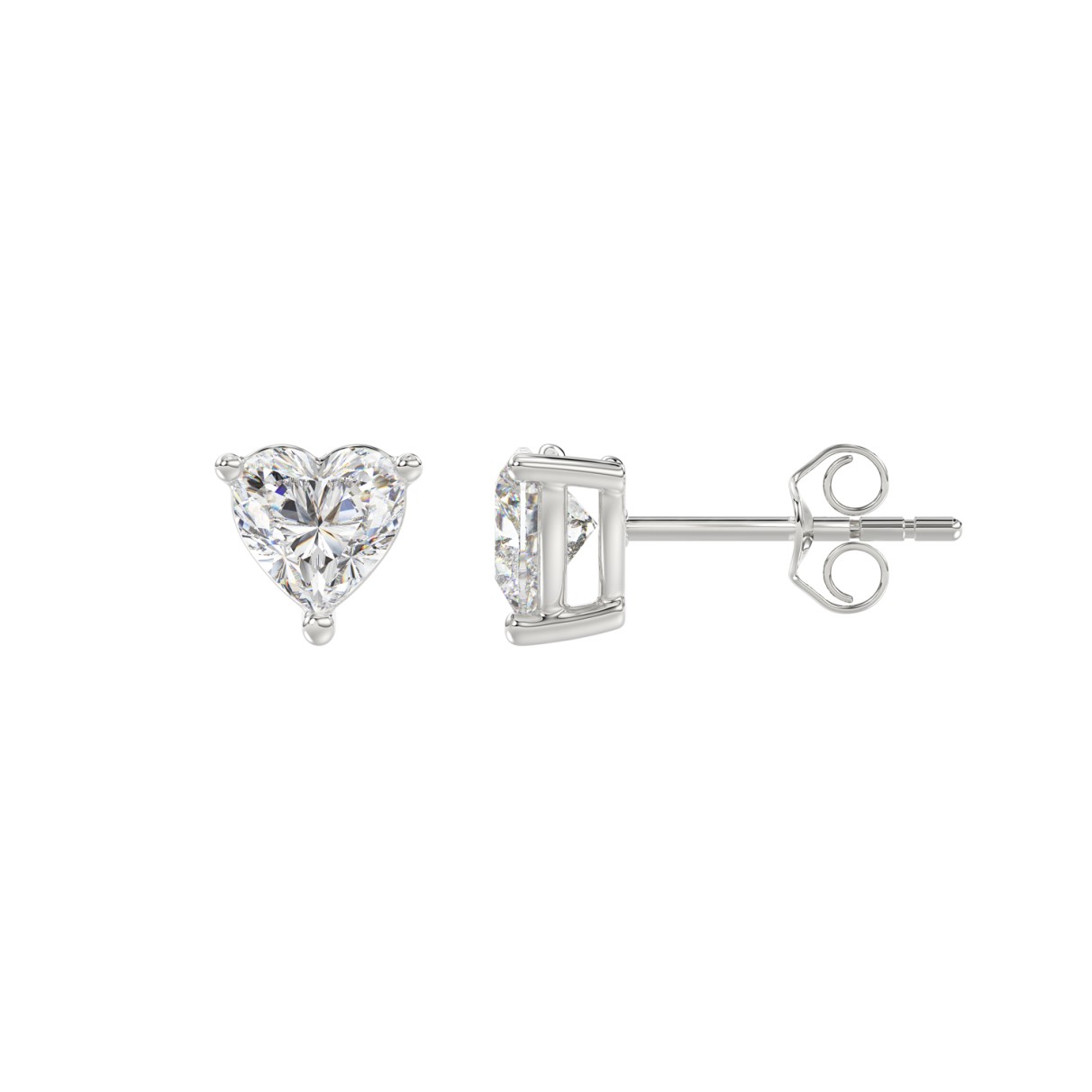 14K WHITE GOLD 1CT HEART DIAMOND LADIES SOLITAIRE EARRINGS 