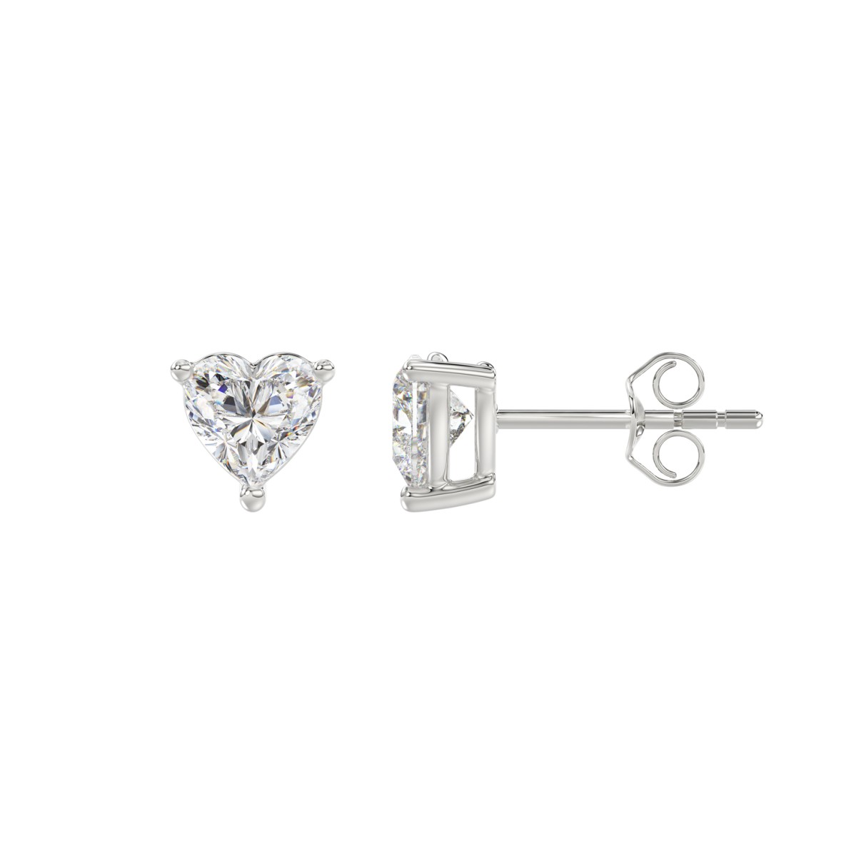 14K WHITE GOLD 1CT HEART DIAMOND LADIES SOLITAIRE EARRINGS 