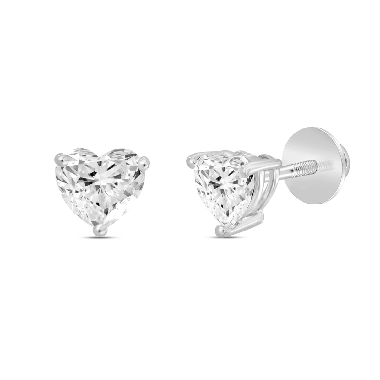 14K WHITE GOLD 1CT HEART DIAMOND LADIES SOLITAIRE EARRINGS 