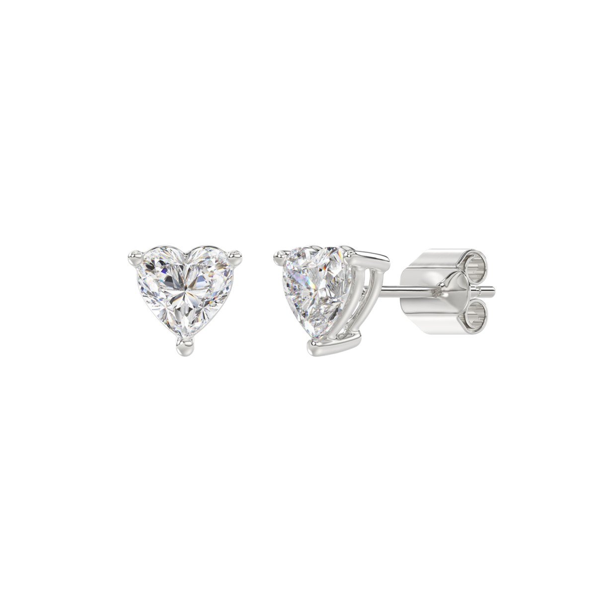 14K WHITE GOLD 1CT HEART DIAMOND LADIES SOLITAIRE EARRINGS 