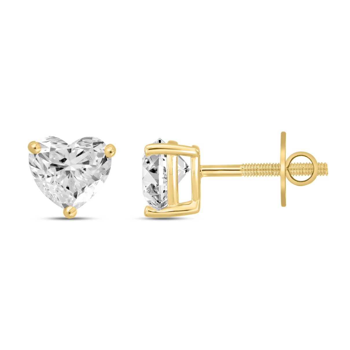 14K YELLOW GOLD 1CT HEART DIAMOND LADIES SOLITAIRE EARRINGS 