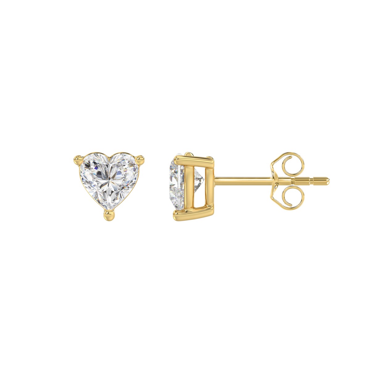 14K YELLOW GOLD 1CT HEART DIAMOND LADIES SOLITAIRE EARRINGS 