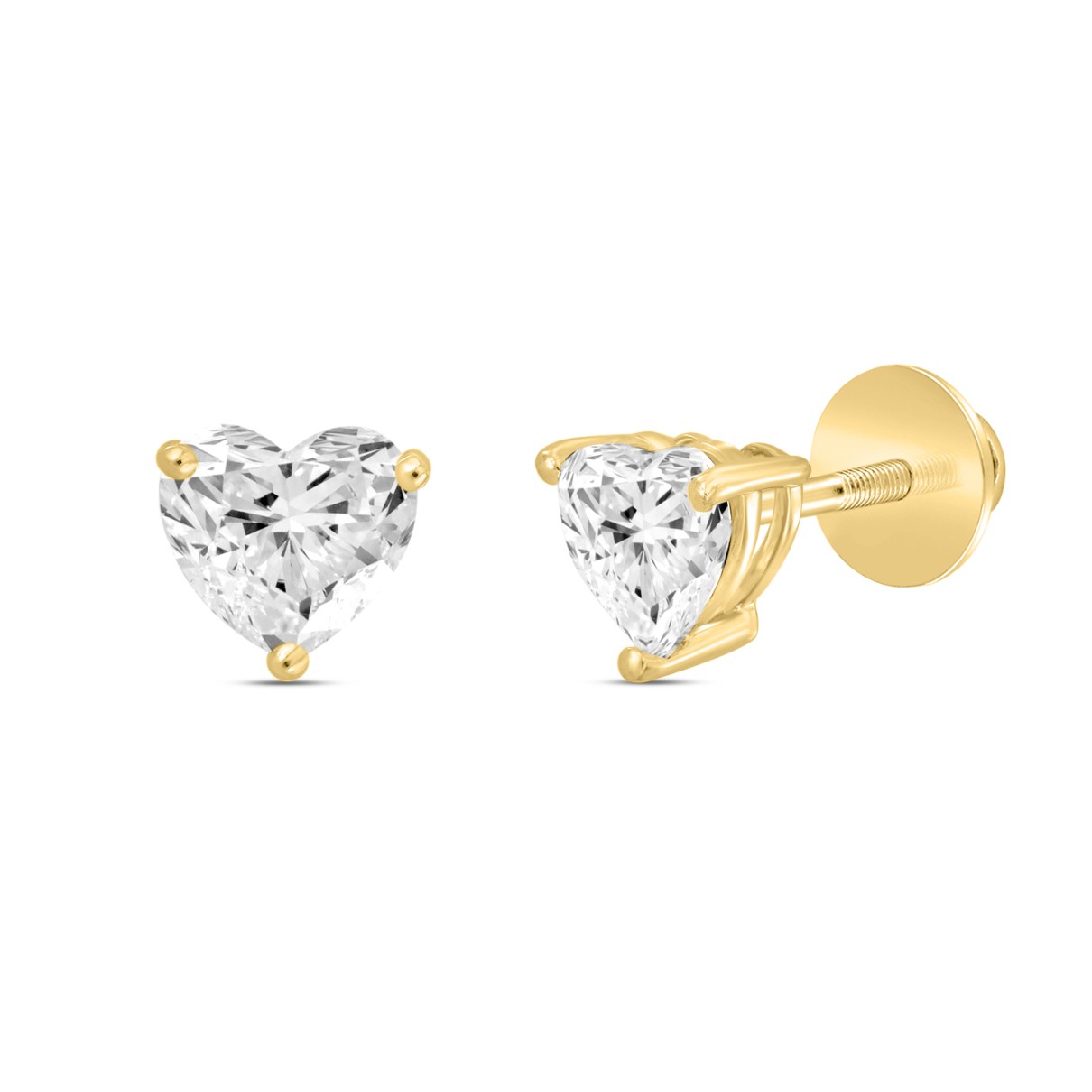 14K YELLOW GOLD 1CT HEART DIAMOND LADIES SOLITAIRE EARRINGS 