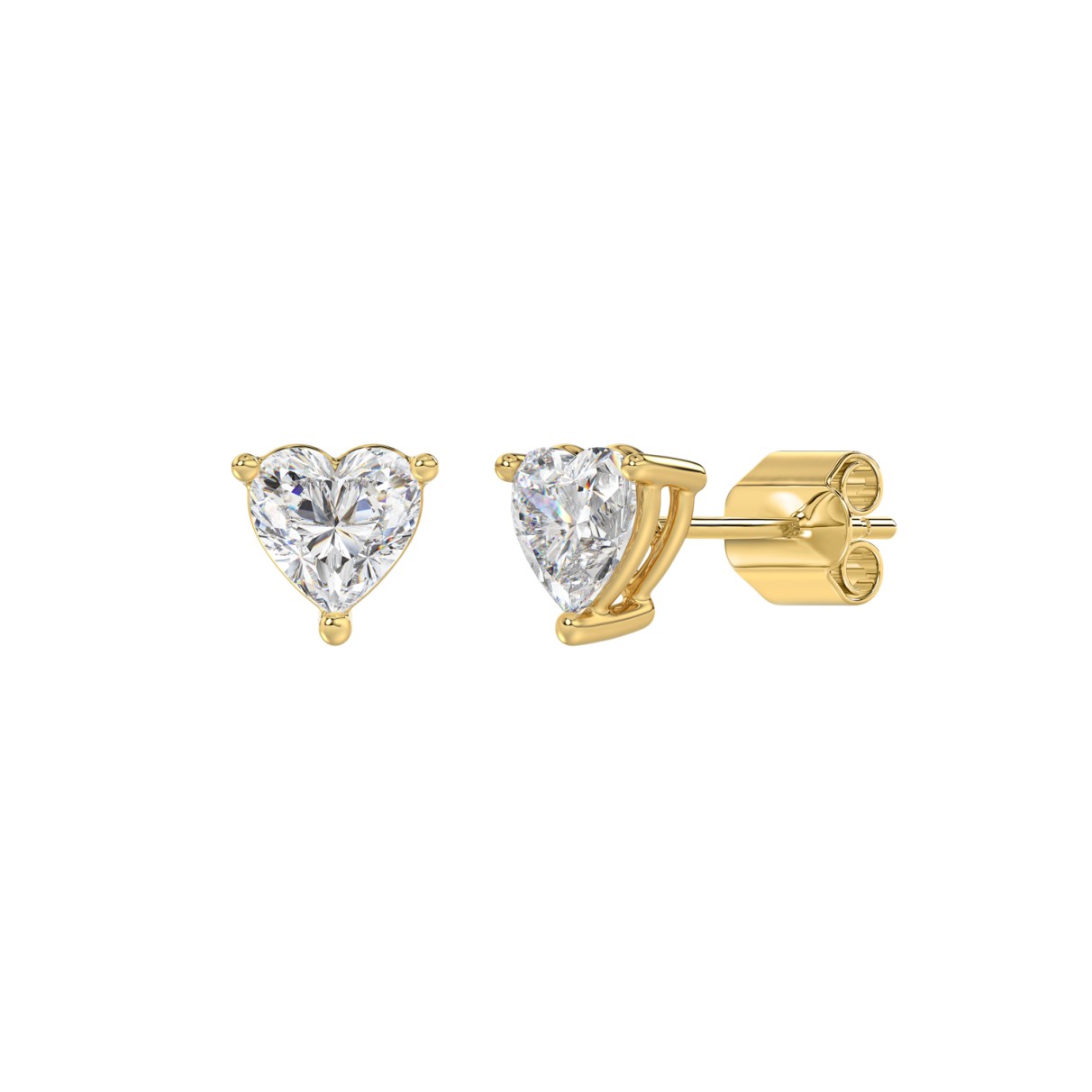 14K YELLOW GOLD 1CT HEART DIAMOND LADIES SOLITAIRE EARRINGS 