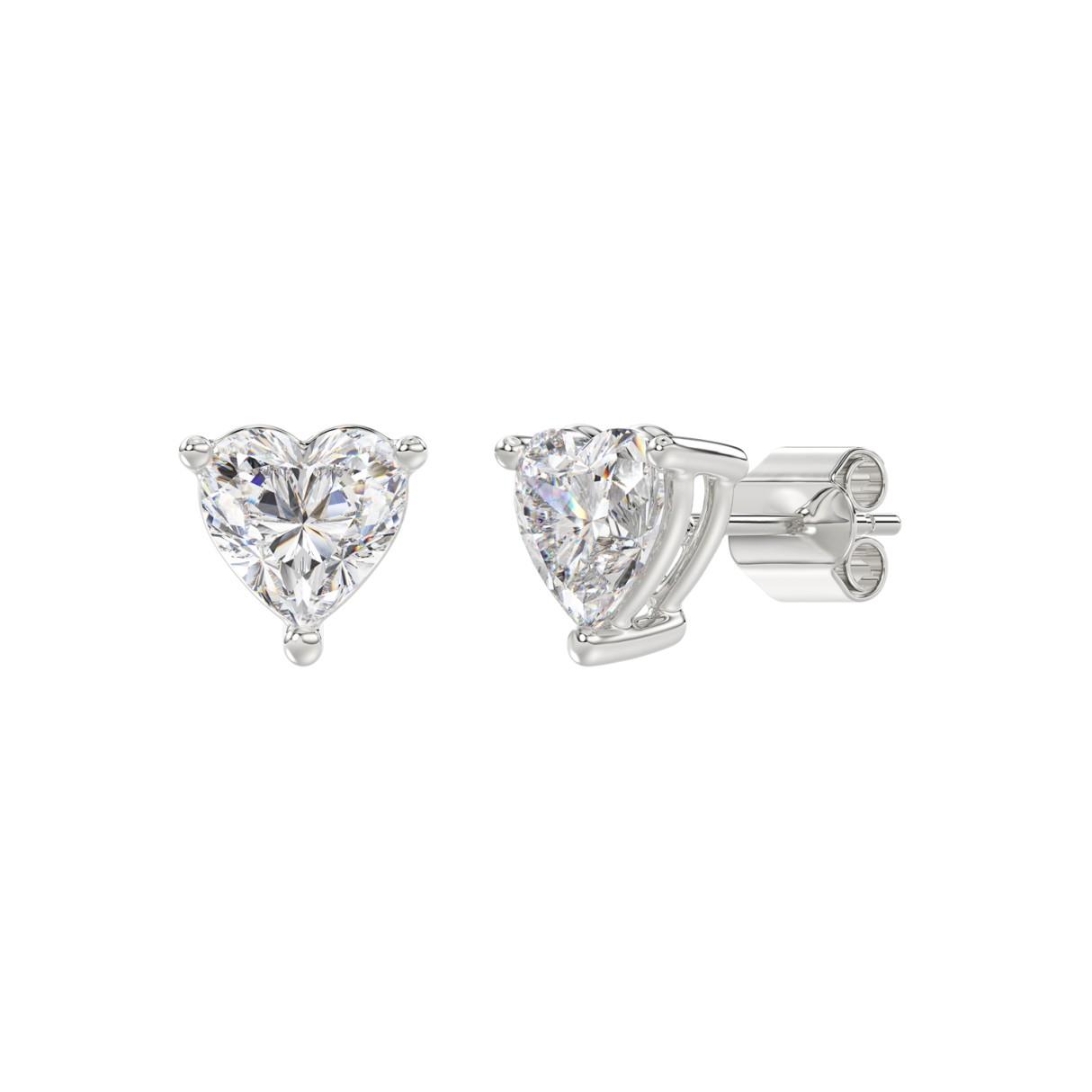 14K WHITE GOLD 2CT HEART DIAMOND LADIES SOLITAIRE EARRINGS 