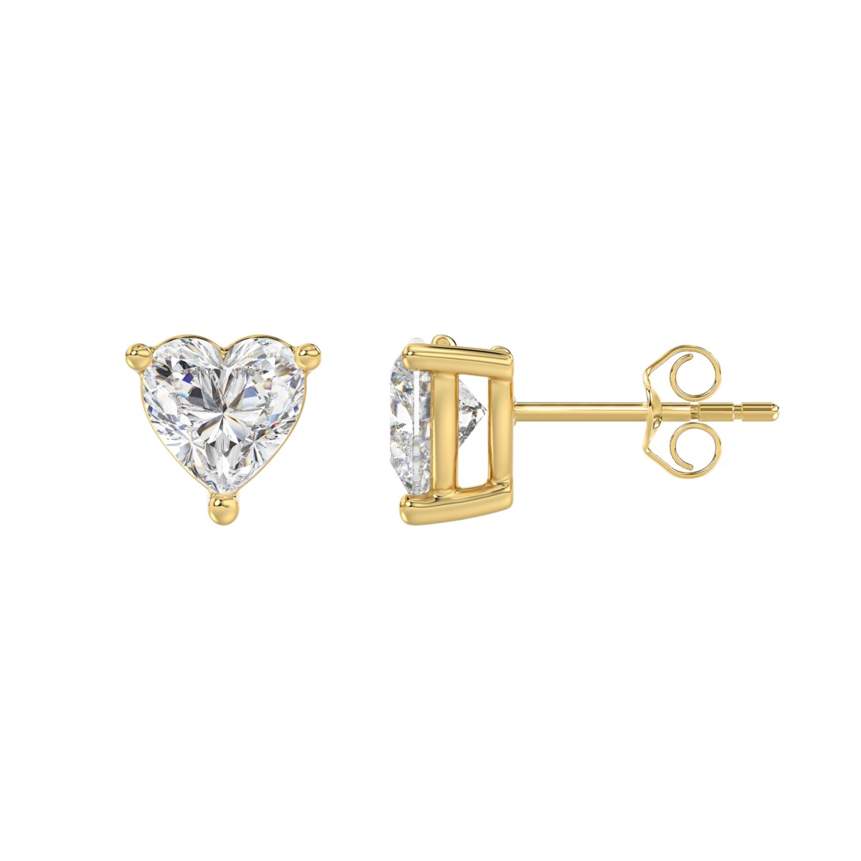 14K YELLOW GOLD 2CT HEART DIAMOND LADIES SOLITAIRE EARRINGS 