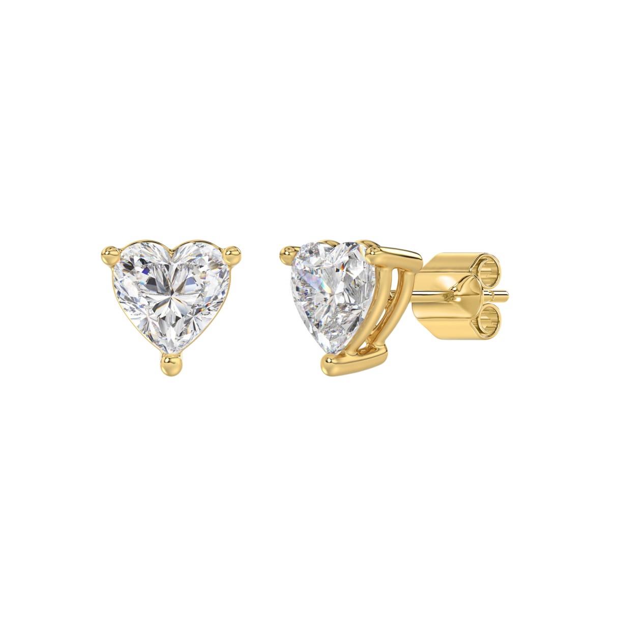 14K YELLOW GOLD 2CT HEART DIAMOND LADIES SOLITAIRE EARRINGS 