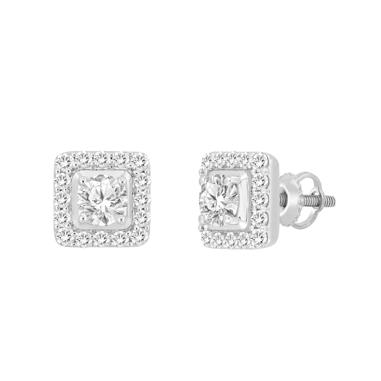 MEN'S EARRINGS 3 1/2CT ROUND DIAMOND 14K WHITE GOLD