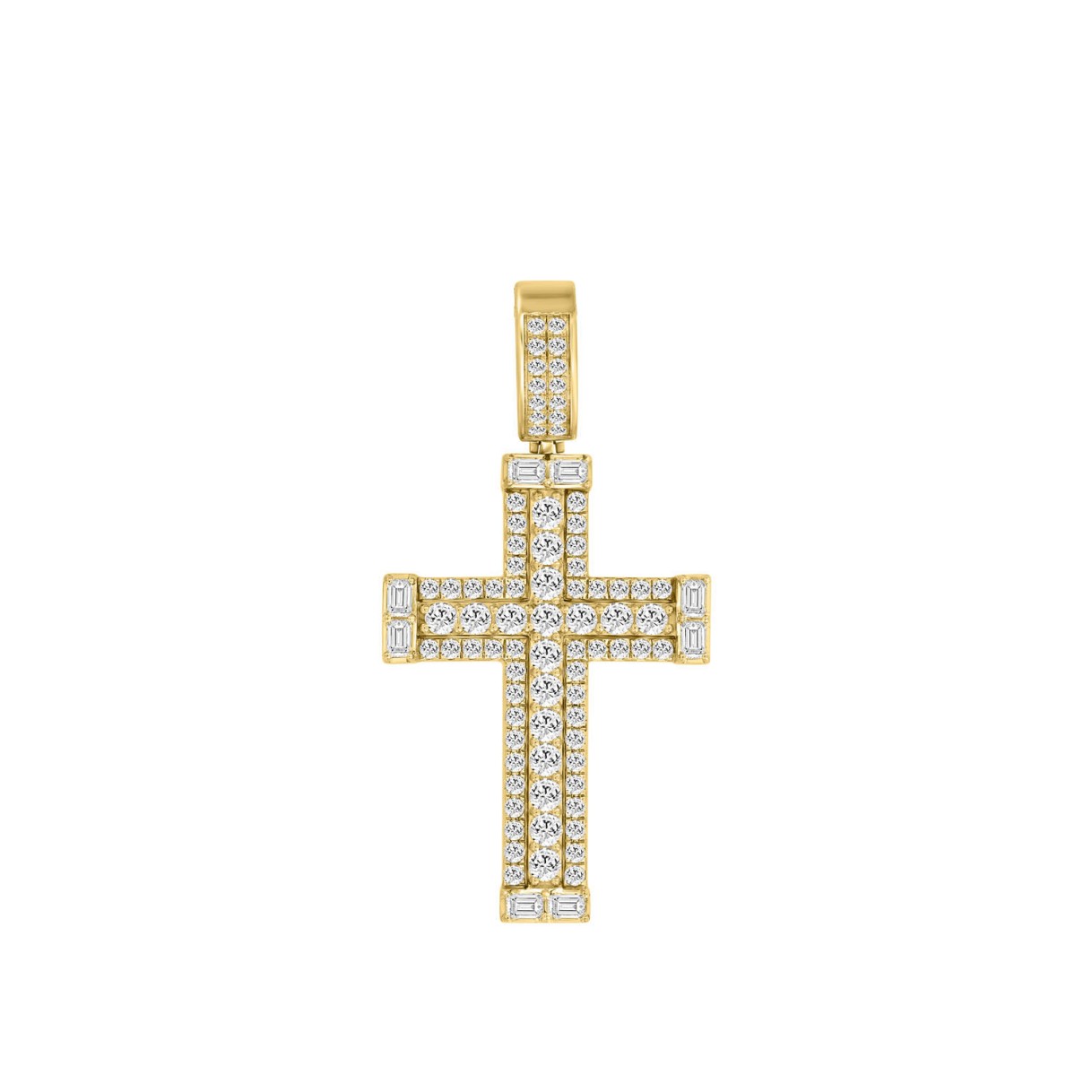 MEN'S CHARM PENDANT 3CT ROUND/EMERALD DIAMOND 14K YELLOW GOLD