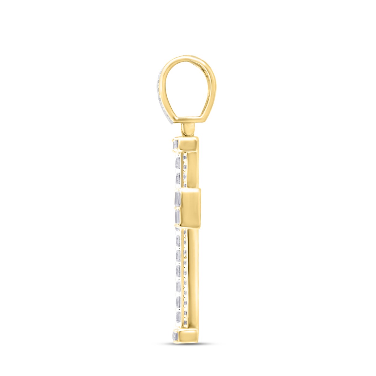 MEN'S CHARM PENDANT 3CT ROUND/EMERALD DIAMOND 14K YELLOW GOLD