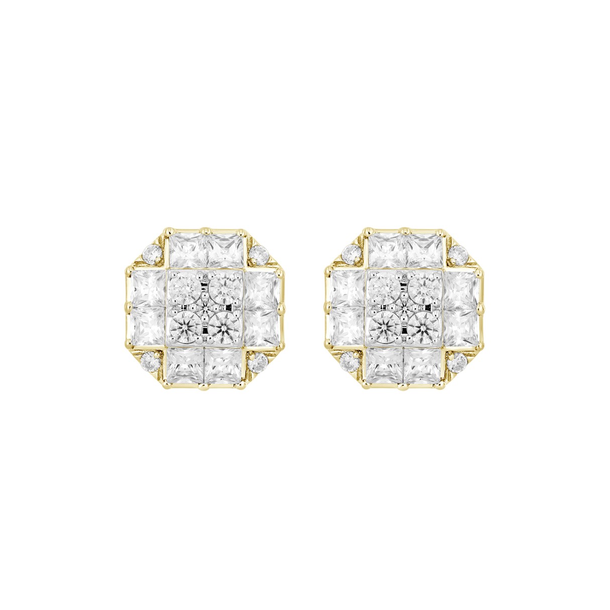 MEN'S EARRINGS 1 3/4CT ROUND/PRINCESS DIAMOND 14K ...