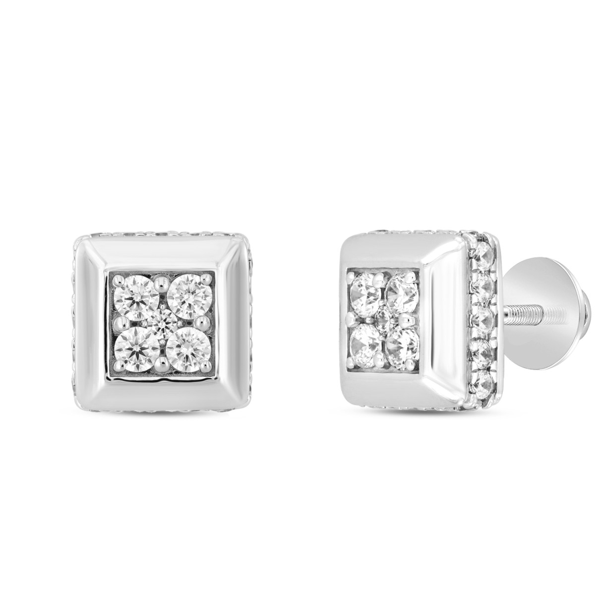 LADIES EARRINGS 1 1/2CT ROUND DIAMOND 14K WHITE GOLD