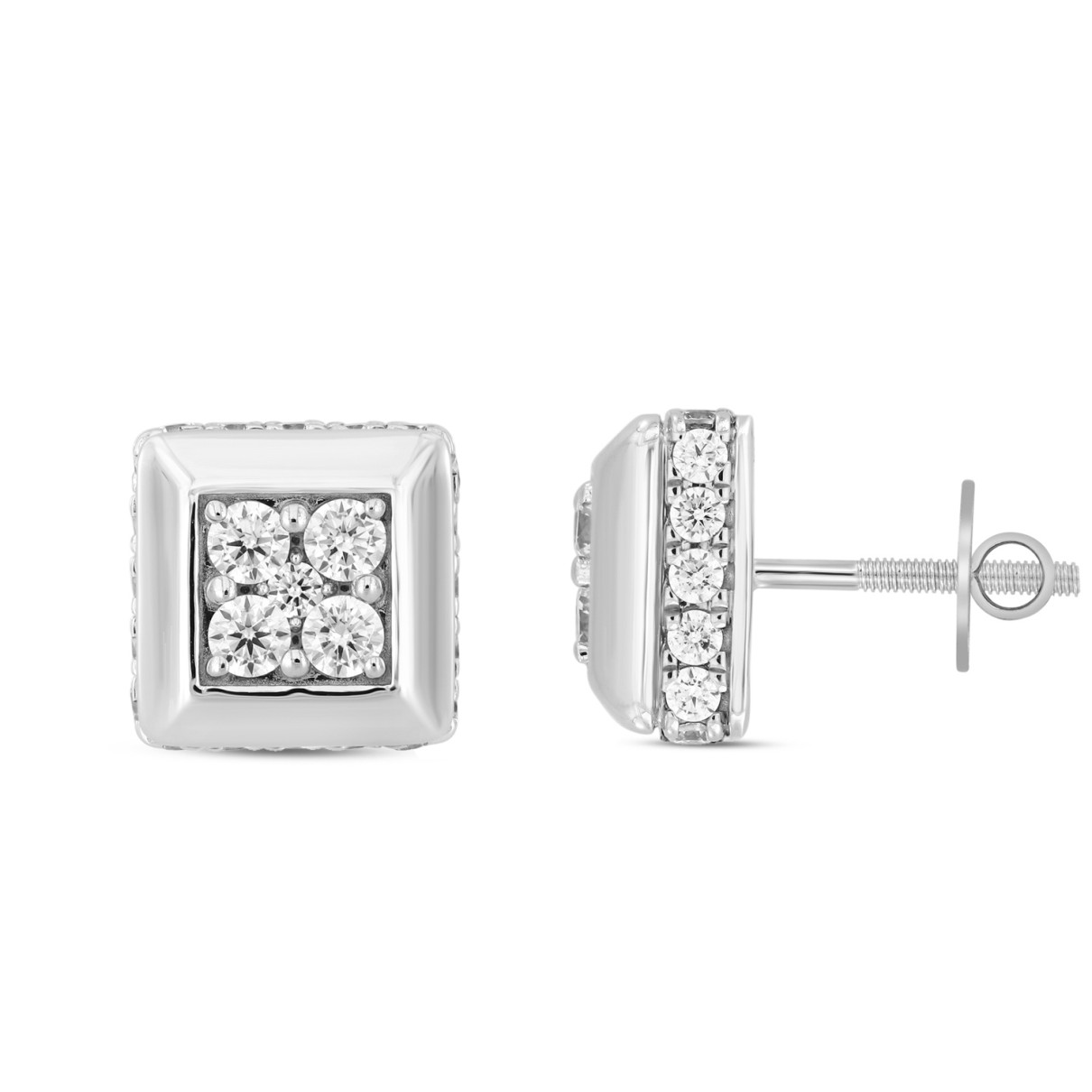 LADIES EARRINGS 1 1/2CT ROUND DIAMOND 14K WHITE GOLD