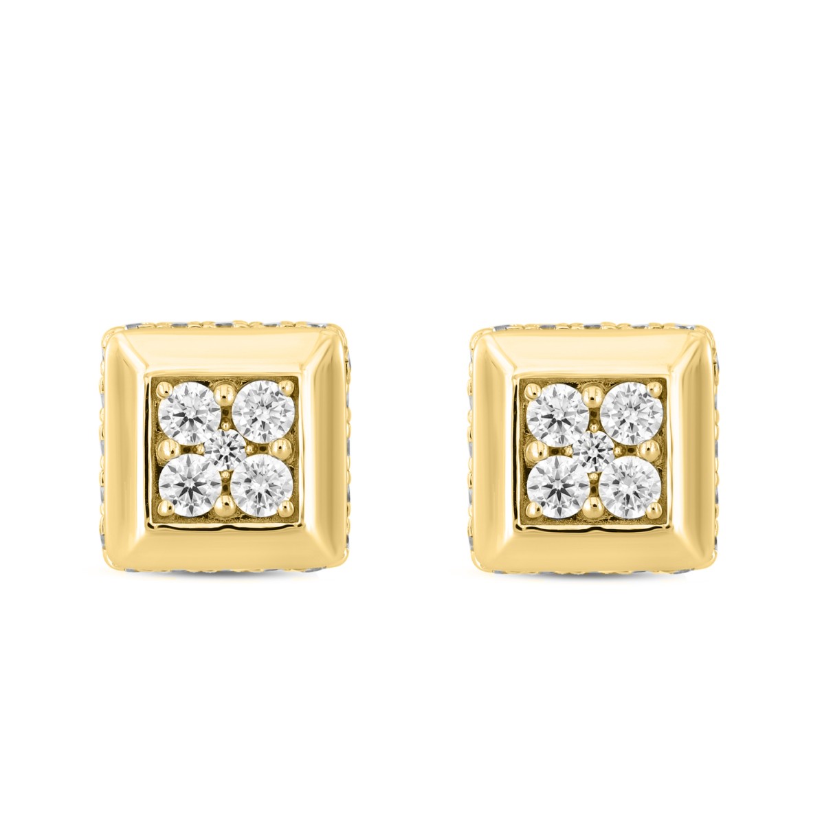 LADIES EARRINGS 1 1/2CT ROUND DIAMOND 14K YELLOW G...