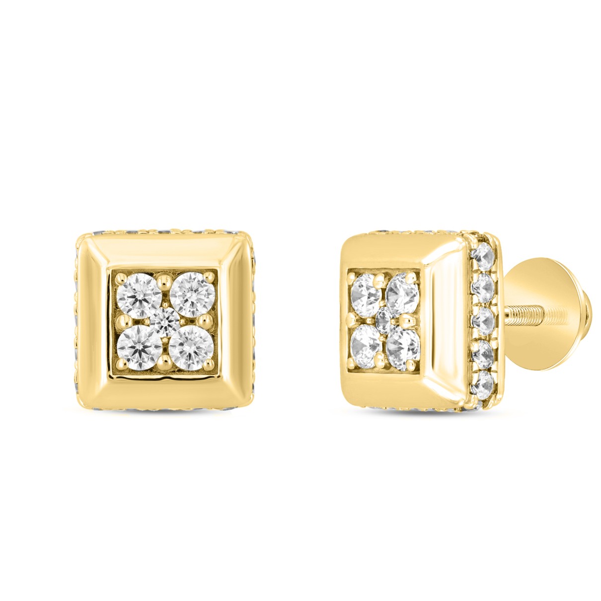 LADIES EARRINGS 1 1/2CT ROUND DIAMOND 14K YELLOW GOLD