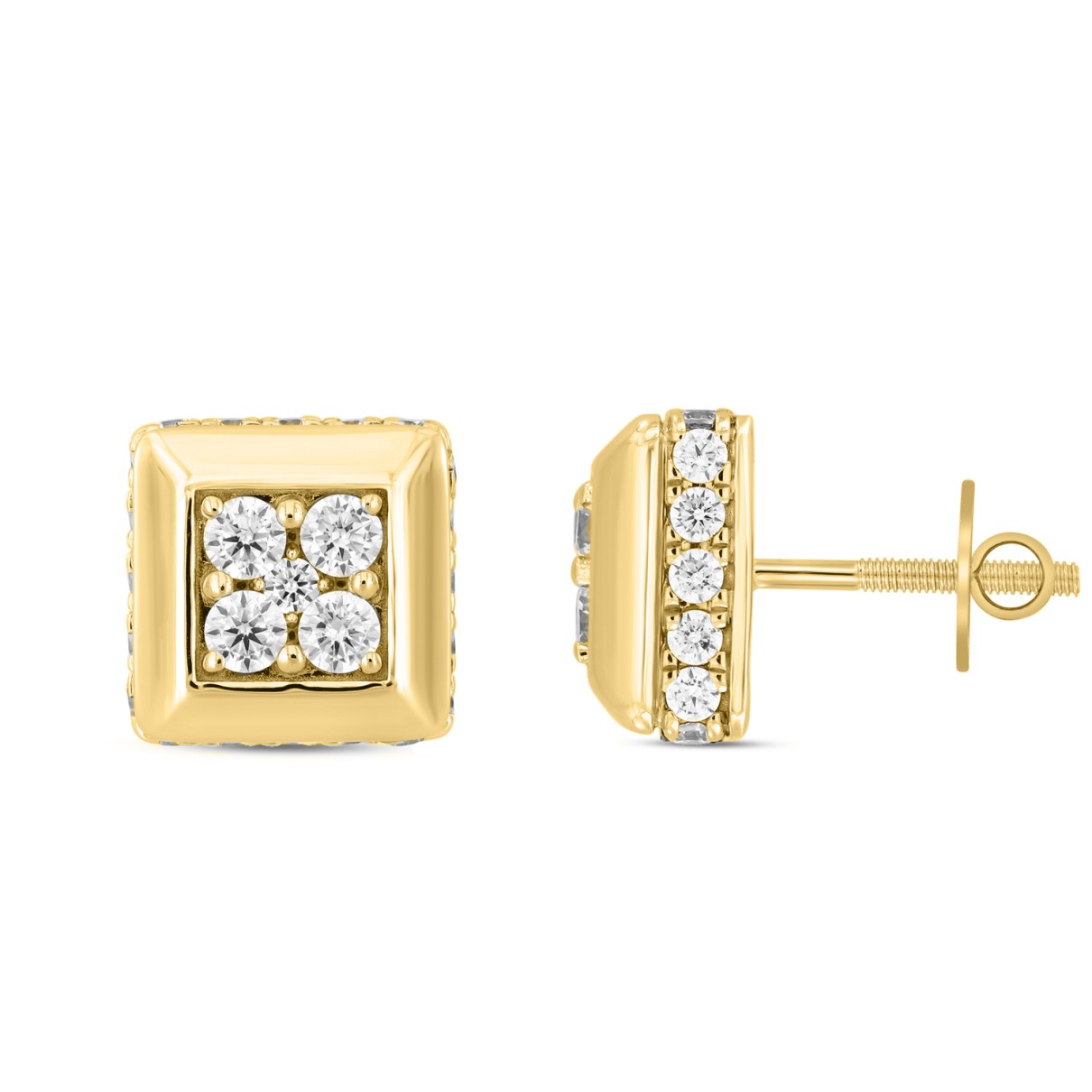 LADIES EARRINGS 1 1/2CT ROUND DIAMOND 14K YELLOW GOLD