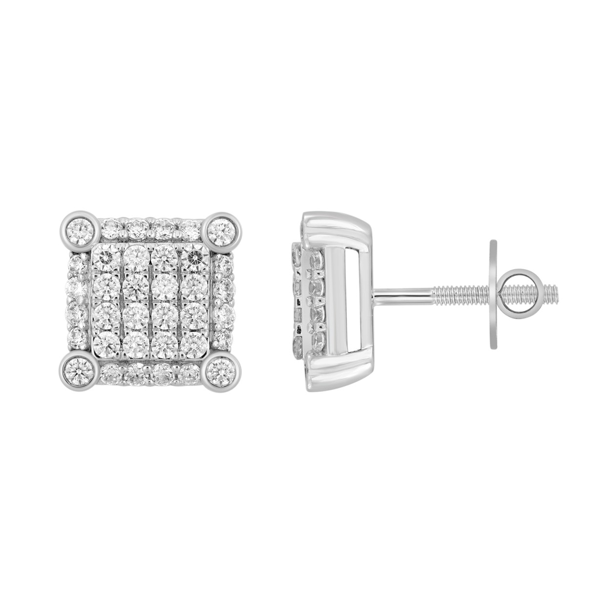 LADIES EARRINGS 1CT ROUND DIAMOND 14K WHITE GOLD
