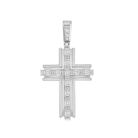 14K WHITE GOLD 2 1/2CT ROUND/EMERALD DIAMOND MEN'S PENDANT