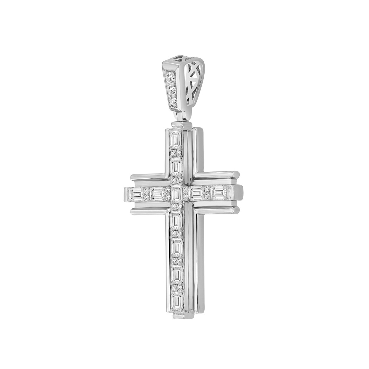 14K WHITE GOLD 2 1/2CT ROUND/EMERALD DIAMOND MEN'S PENDANT